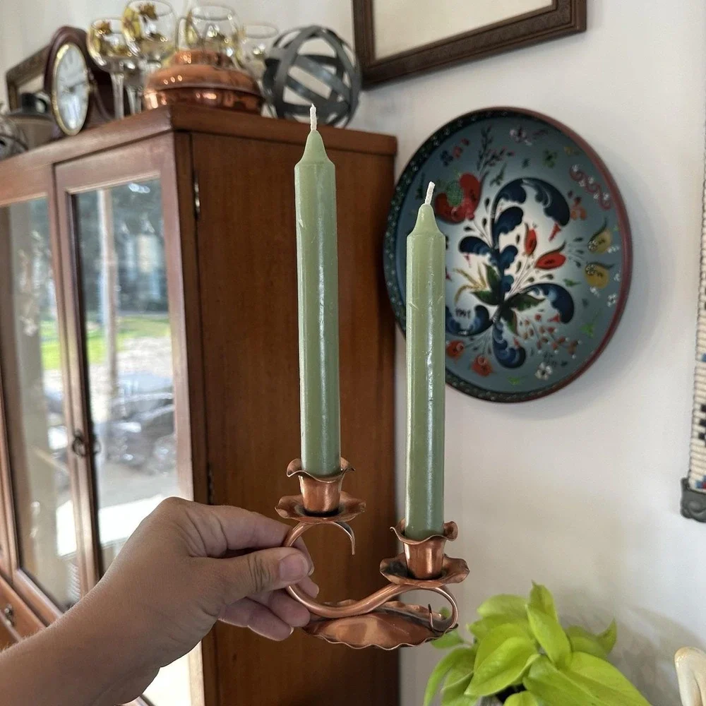 VTG Gregorian Solid Copper Double Candle Holder Scalloped Edge Cottagecore
